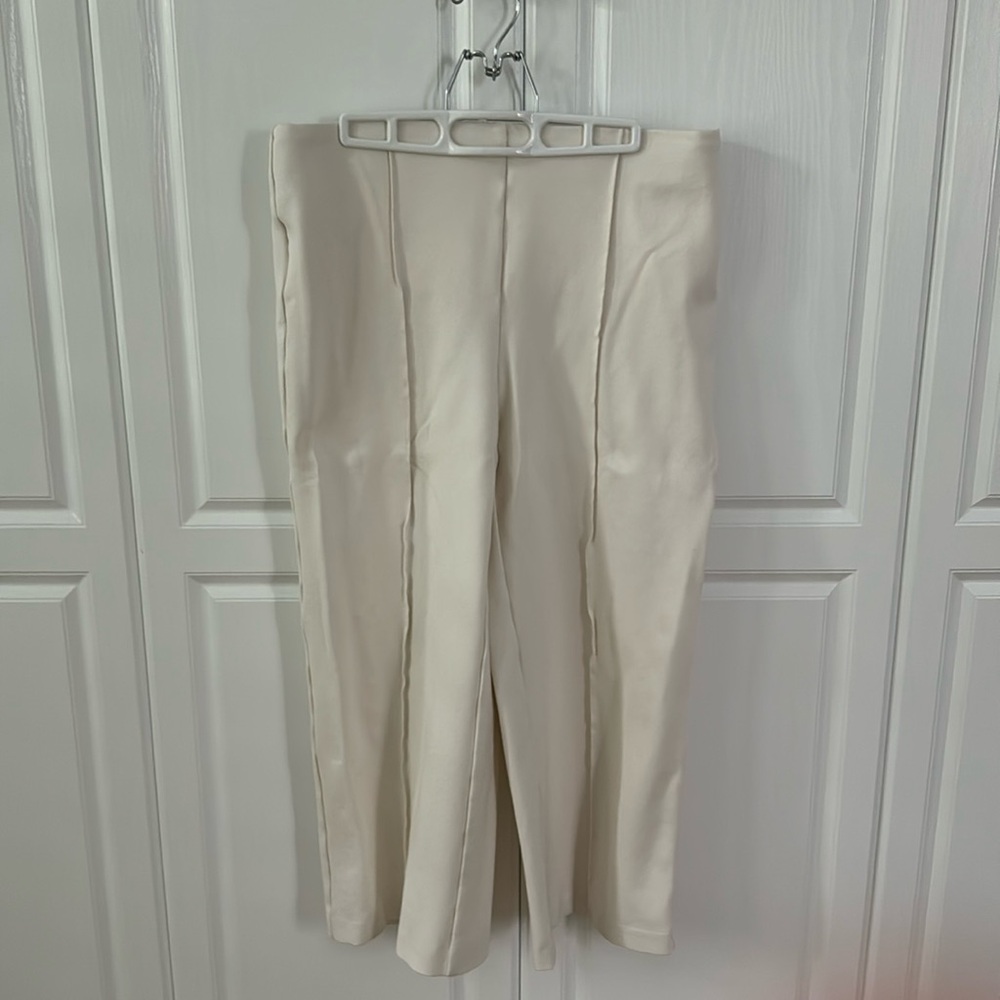 Raffaella Stretch Pull-On Cropped Wide Leg Cream Pants, size large